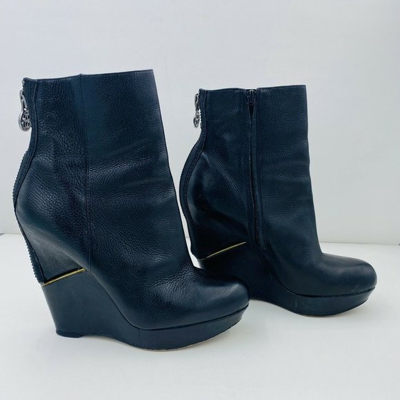 Sam Edelman Split Wedge Leather Viva Bootie Black Size 7.5 - Picture 2 of 8